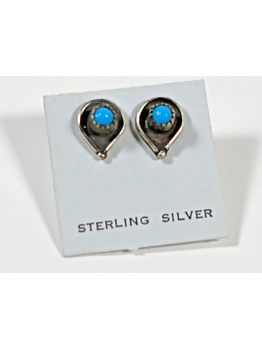 SMALL Teardrop SOUTHWEST STERLING SILVER TURQUOISE STUD POST BACK EARRINGS